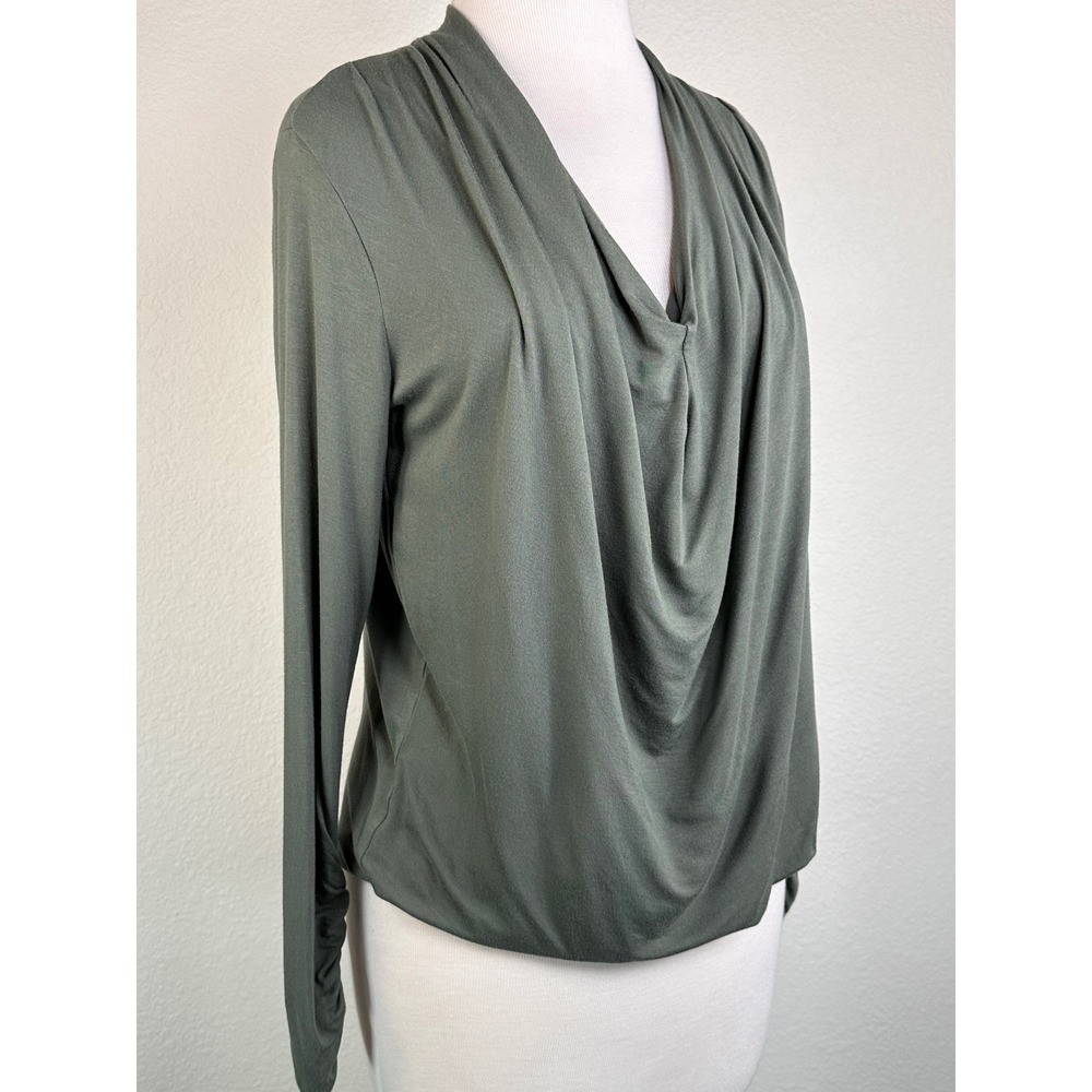 Maeve Anthropologie Olive Draped Cowl Neck Top XS Ruched Sleeve